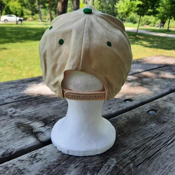 Vintage John Deere Tractor Cream Green Cotton Logo Farmer Snapback Hat OS - Picture 7 of 12